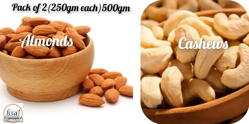 Combo Almonds  Cashews pack of 2(250gm each)500gm