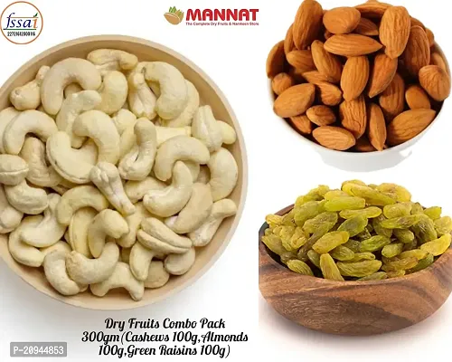 Dry Fruits Combo Pack 300gm(Cashews 100g+Almonds 100g+Green Raisins 100g)