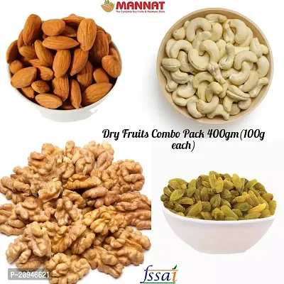 Dry Fruits Combo 400gm(100g each)Almonds,Cashews,Walnuts kernels,Green Raisins