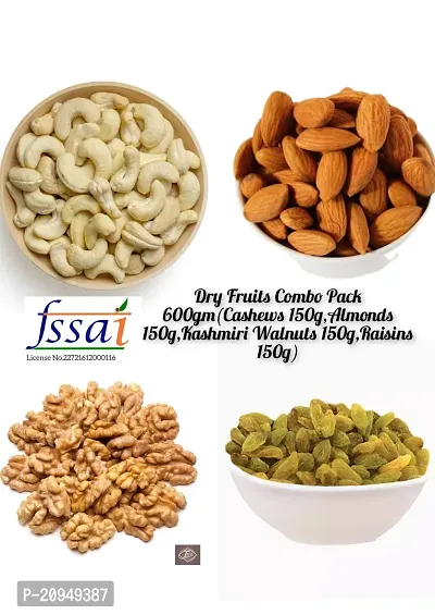Dry Fruits Combo Pack 600gm(Cashews 150g, Almonds 150g,Walnut kernels 150g,Green Raisins 150g)-thumb0