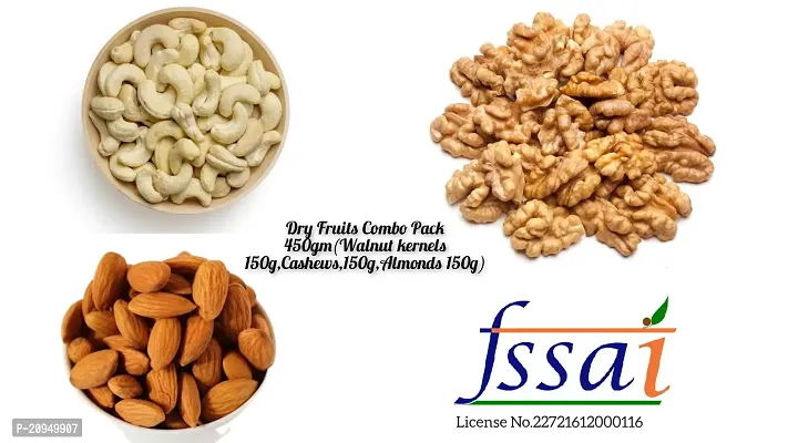 Dry Fruits Combo Pack 450gm(Walnuts kernels 150g,Cashews 150g,Almonds 150g)