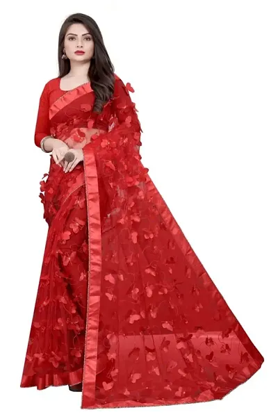 Women's Net Designer Saree with Blouse Piece