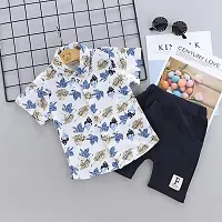 Fabulous White Cotton Blend Printed Shirts with Shorts For Boys-thumb2