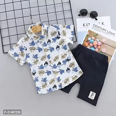 Fabulous White Cotton Blend Printed Shirts with Shorts For Boys-thumb3