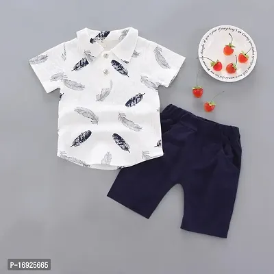 Half Sleeves Pichhu Print Shirt  Shorts Set - White  Navy-thumb0