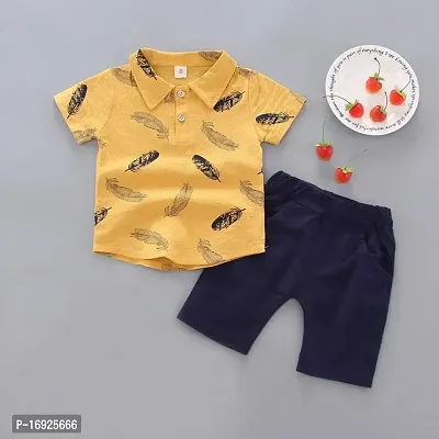 Half Sleeves Pichhu Print Shirt  Shorts Set - Yellow  Navy