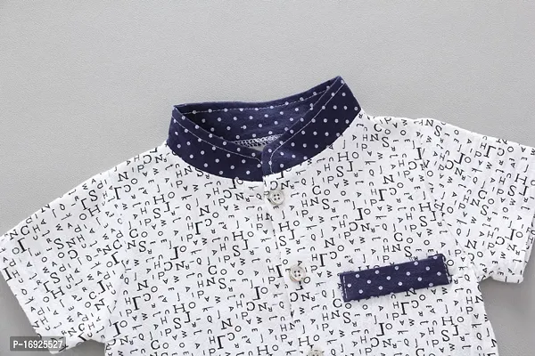 Half Sleeves ABCD Print Shirt  Shorts Set - White  Navy-thumb3