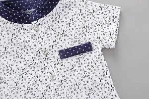 Half Sleeves ABCD Print Shirt  Shorts Set - White  Navy-thumb3