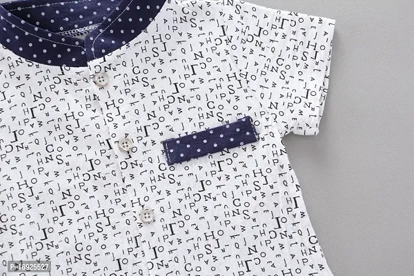 Half Sleeves ABCD Print Shirt  Shorts Set - White  Navy-thumb4