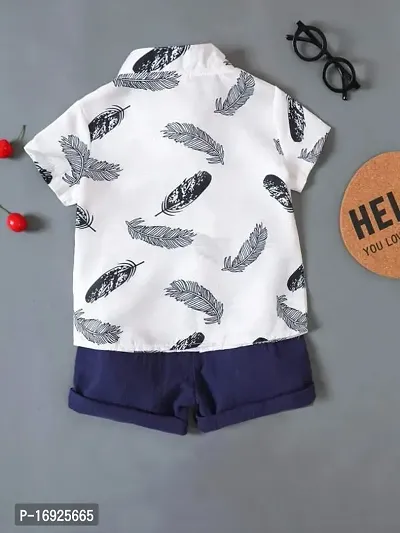 Half Sleeves Pichhu Print Shirt  Shorts Set - White  Navy-thumb2