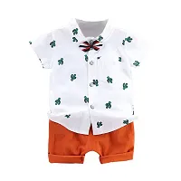 Half Sleeves Thor Print Shirt  Shorts Set - White  Orange-thumb2