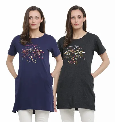 RRAVAYKI Women's Printed Long T-Shirt