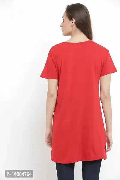 RRAVAYKI Women's Half Sleeve Long T-Shirt (Red+Orange)-thumb4