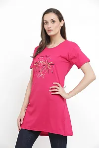 RRAVAYKI Women's Half Sleeve Long T-Shirt (Dark Firozi+Dark Pink)-thumb2