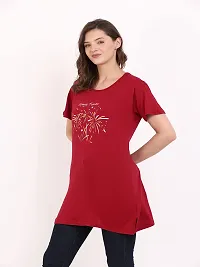 RRAVAYKI Women's Half Sleeve Long T-Shirt (Red+Maroon)-thumb2