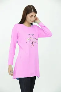 RRAVAYKI Women's Printed Long T-Shirt (Baby Pink+Dark Grey)-thumb1