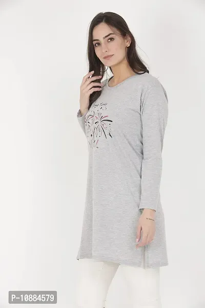 RRAVAYKI Women's Printed Long T-Shirt (Dark Firozi+Light Grey)-thumb3