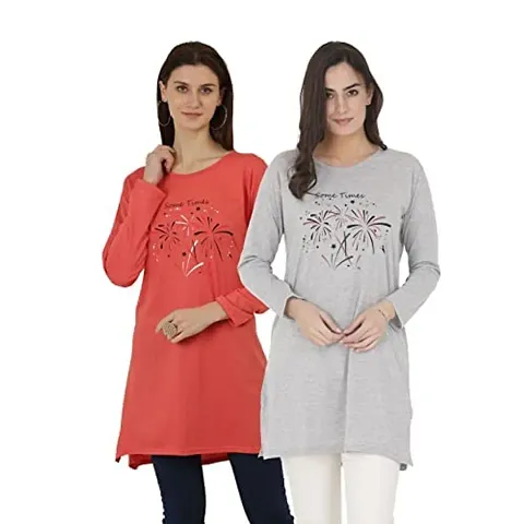 RRAVAYKI Women's Printed Long T-Shirt