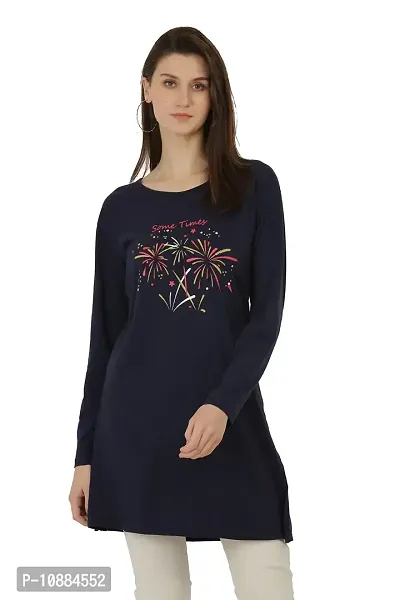 RRAVAYKI Women's Printed Long T-Shirt (Sometimes,Navy Blue)-thumb0