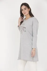 RRAVAYKI Women's Printed Long T-Shirt (Light Firozi+Light Grey)-thumb2