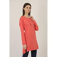 RRAVAYKI Women's Printed Long T-Shirt (Orange+Light Grey)-thumb1