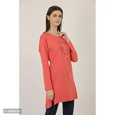 RRAVAYKI Women's Printed Long T-Shirt (Orange+Light Grey)-thumb2