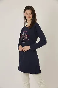 RRAVAYKI Women's Printed Long T-Shirt (Red+Navy Blue)-thumb2