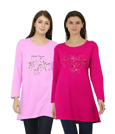 RRAVAYKI Women's Long T-Shirt (Baby Pink+Rani)