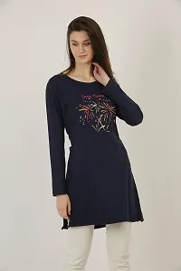 RRAVAYKI Women's Printed Long T-Shirt (Sometimes,Navy Blue)-thumb1