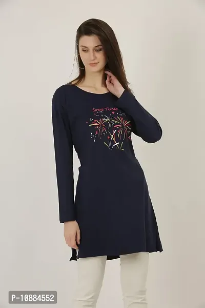 RRAVAYKI Women's Printed Long T-Shirt (Sometimes,Navy Blue)-thumb2