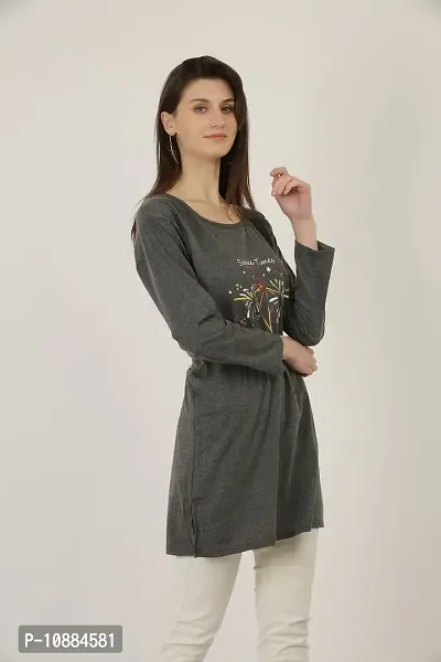 RRAVAYKI Women's Printed Long T-Shirt (Dark Grey+Navy Blue)-thumb2