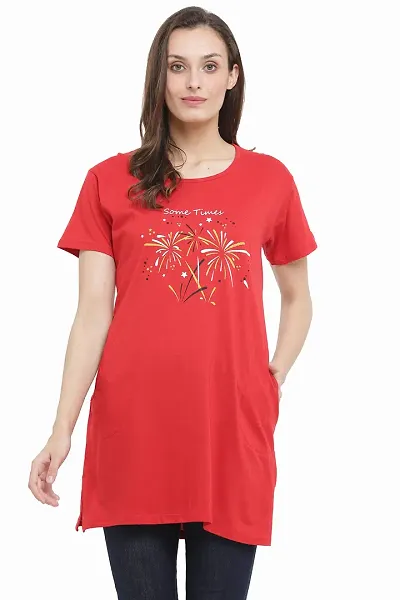 RRAVAYKI Women's Long T-Shirt Half Sleeve (Sometimes,Red)