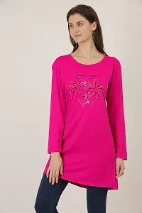 RRAVAYKI Women's Printed Long T-Shirt (Baby Pink+Rani)-thumb2