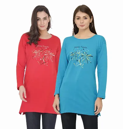 RRAVAYKI Women's Printed Long T-Shirt