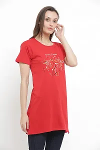 RRAVAYKI Women's Half Sleeve Long T-Shirt (Red+Orange)-thumb1
