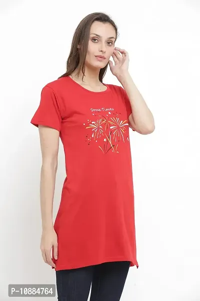 RRAVAYKI Women's Half Sleeve Long T-Shirt (Red+Orange)-thumb2