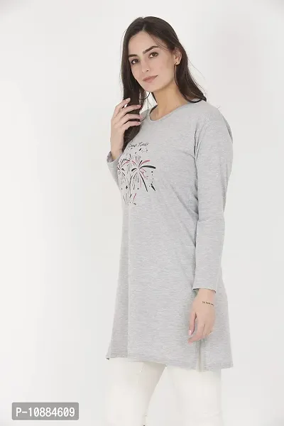 RRAVAYKI Women's Printed Long T-Shirt (Rani+Light Grey)-thumb3