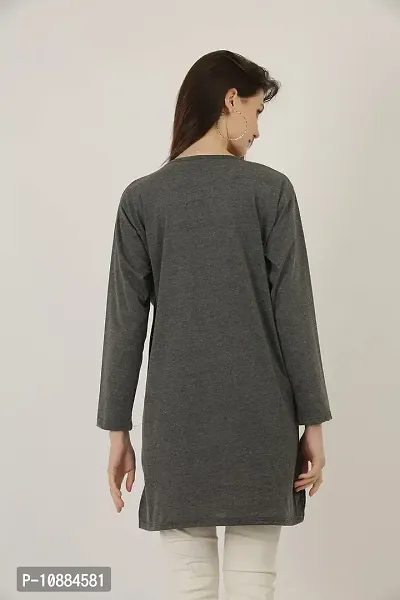 RRAVAYKI Women's Printed Long T-Shirt (Dark Grey+Navy Blue)-thumb4