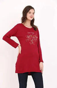 RRAVAYKI Women's Printed Long T-Shirt (Maroon+Light Firozi)-thumb1