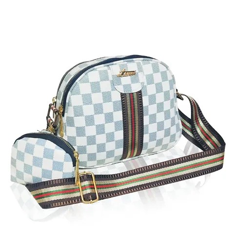 Fancy Checkered PU Cross Body Bags With Pouch For Women