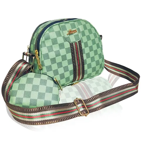 Fancy Checkered PU Cross Body Bags With Pouch For Women