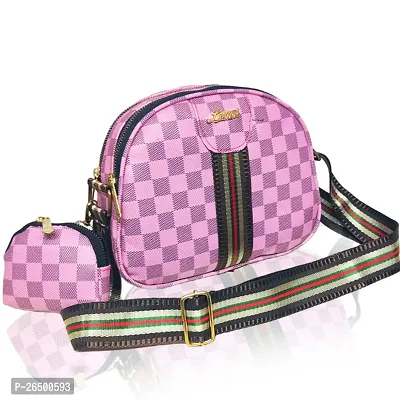 Stylish Checked PU Handbags With Sling Straps For Women