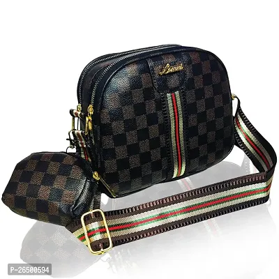 Stylish Checked PU Handbags With Sling Straps For Women