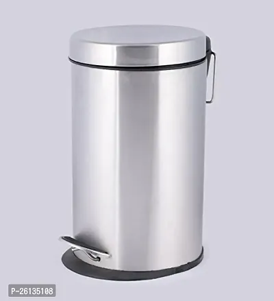 King International Stainless Steel Pedal Dustbin with Plastic Bucket Set (7''x10'', Silver)-thumb2