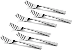 King International Stainless Steel Fork Set, Fork Set of 6 ,16 cm, Mirror Polish, Steel Hammered Forks Set, Tablefork, Salad Fork, Dinner Fork Set for Home, Kitchen, Restaurant-thumb1