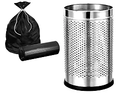 King International Stainless Steel Dustbin for Kitchen with Dustbin Bags(30) Lid  Bucket, Steel Perforated Open Dustbin, (7''X10''), 5L, Car Dustbin, Trash Can, Round Shape Dustbin For Home, Bathroom, Room,  Office-thumb1