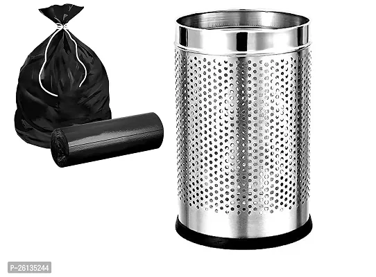 King International Stainless Steel Dustbin for Kitchen with Dustbin Bags(30) Lid  Bucket, Steel Perforated Open Dustbin, (7''X10''), 5L, Car Dustbin, Trash Can, Round Shape Dustbin For Home, Bathroom, Room,  Office-thumb2