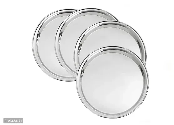 King International 100% Stainless Steel Quarter Plate | Steel Snack Plate | Set of 4 Mess Trays Great for Camping Kids Lunch and Dinner or Every Day Use | - 19.5 cm-thumb0