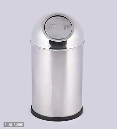 King International Stainless Steel Push Table Top Dustbin With Lid, 3L, Standard, Silver, Car Dustbin, Trash Can, Round Shape Dustbin For Home, Bathroom, Room  Office-thumb3