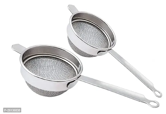 King International Stainless Steel Tea, Coffee and Liquid Strainer Set of 2 pcs (Food Grade Steel) for Kitchen Use, Heavy Gauge with Strong Steel Handles